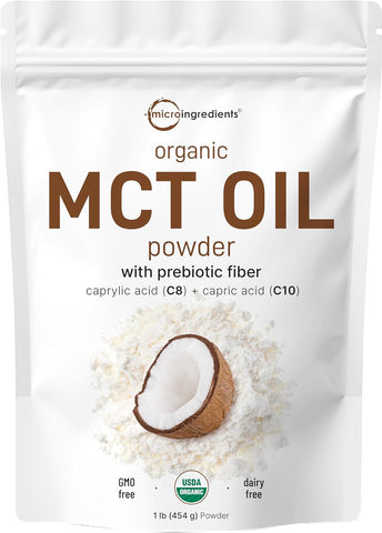 Organic MCT Oil Powder with Prebiotic Fiber,1 Pound(16 Ounce), Fast Fuel for Body and Brain, C8 MCT Oil for Coffee Creamer, No Gmos, Keto Diet, Vegan