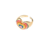 Rainbow heart metal adjustable ring