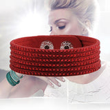 Fashion solid color rhinestone suede inlay rhinestones women's wristband