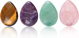 4 Piece Thumb Worry Stone Pocket Palm Stone Healing Crystals for Anxiety Relief Items Teardrop Shaped Smooth Stones (Rose Quartz/Amethyst/Green Aventurine/Tiger'S Eye)