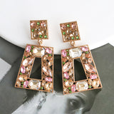 1 pair lady square inlay alloy rhinestones drop earrings