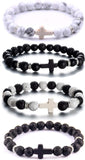 4PCS Cross Beads Bracelet for Men Women 8Mm Healing Lava Stone Stretch Bracelets,7.5" …