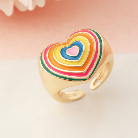 Rainbow heart metal adjustable ring