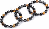 Hematite Black Obsidian Tiger Eye Stone Bracelets for Men Women 10Mm Natural round Gemstone Beads Beaded Healing Crystal Bracelet for Protection, Good Luck