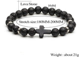 4PCS Cross Beads Bracelet for Men Women 8Mm Healing Lava Stone Stretch Bracelets,7.5" …