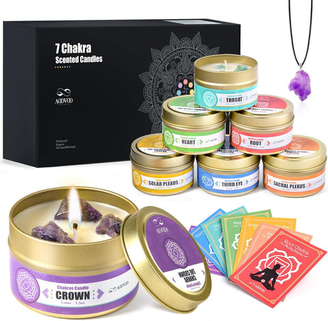 Chakra Soy Wax Candles with Healing Crystals - 7 Chakra Crystal Set