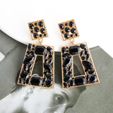 1 pair lady square inlay alloy rhinestones drop earrings