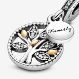 Jewelry Sparkling Family Tree Dangle -14K Gold & Sterling Silver Charm with Cubic Zirconia - Compatible Moments - Comes with Gift Box