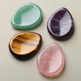 4 Piece Thumb Worry Stone Pocket Palm Stone Healing Crystals for Anxiety Relief Items Teardrop Shaped Smooth Stones (Rose Quartz/Amethyst/Green Aventurine/Tiger'S Eye)