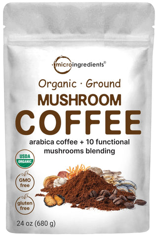 Organic 10 in 1 Ground Mushroom Coffee, 24 Ounce | Premium Arabica Coffee with Lion'S Mane, Chaga, Reishi, & More | Smooth Medium Roast, Clean Energy, & Immune Support