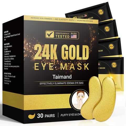 (30 Pairs) 24K Gold under Eye Mask Patches for Puffy Eyes, Dark Circles,Bags and Wrinkles with Collagen,Relieves Pressure and Reduces Wrinkles,Revitalises and Refreshes Your Skin