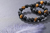 Hematite Black Obsidian Tiger Eye Stone Bracelets for Men Women 10Mm Natural round Gemstone Beads Beaded Healing Crystal Bracelet for Protection, Good Luck