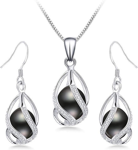 Set 925 Sterling Silver 100% Natural Freshwater Pearl Jewelry 