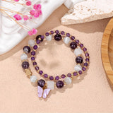 Amethyst Bracelet for Women Anxiety Amethyst Beaded Bracelets Butterfly Charms Healing Stone Layered Bracelet Gifts for Women