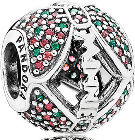 Pandora x Disney Parks 2015 Minnie'S Red and Green Holiday Bow .925 Sterling Silver Charm Bead