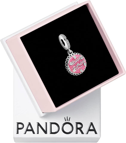 Pink Birthday Cake Dangle Charm - Compatible with  Moments Bracelets - Jewelry for Women - Gift for Women - Made with Sterling Silver, Cubic Zirconia & Enamel, with Gift Box