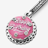 Pink Birthday Cake Dangle Charm - Compatible with  Moments Bracelets - Jewelry for Women - Gift for Women - Made with Sterling Silver, Cubic Zirconia & Enamel, with Gift Box