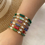 Natural Stone Color Block Stainless Steel  Bracelets