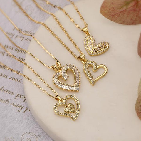 Heart Shape Copper 18K Gold Plated Zircon Pendant Necklace In Bulk
