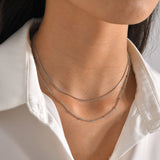 Solid color stainless steel plating 18k gold plated double layer necklaces