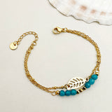 Elegant leaves stainless steel artificial crystal beaded layered plating gold plated bracelets
