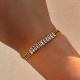 Elegant Color Block Stainless Steel Plating Inlay Zircon 18K Gold Plated Bracelets