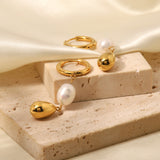 Natural Pearl water drop stainless steel earrings