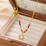 Good Luck Eye Stainless Steel Beaded Plating 18K Gold Plated Pendant Necklace