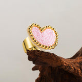 Adjustable Heart Shape Glass Copper Plating 18K Gold Plated Rings