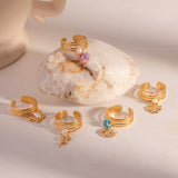 Stainless Steel  Rhinestones 18K Gold Plated Open Rings