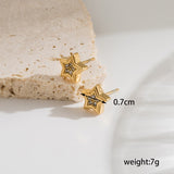 1 pair simple style classic style geometric star flower plating inlay stainless steel zircon 18k gold plated ear studs