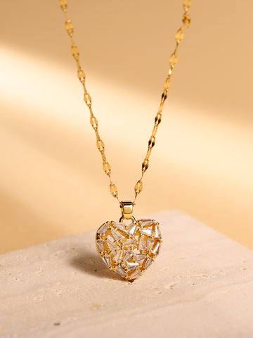 Elegant Glam Heart Shape Stainless Steel Plating Inlay Zircon 18K Gold Plated Pendant Necklace