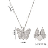 Zircon Butterfly Stainless Steel 18K Gold Plated Pendant Necklace