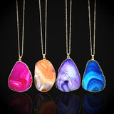 Agate Water Droplets Natural Stone Alloy Chain Necklace