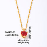 Zircon Heart Shape Stainless Steel Gold Plated Pendant Necklace