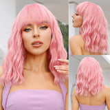 Women's Sweet Brown Pink Casual Holiday Chemical Fiber Bangs Short Curly Hair wig net