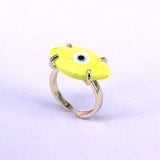 Good Luck Eye Choose Color Gold Plated Glass Stone Open Ring
