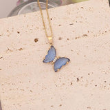 Glass Butterfly stainless steel copper no inlaid pendant necklace
