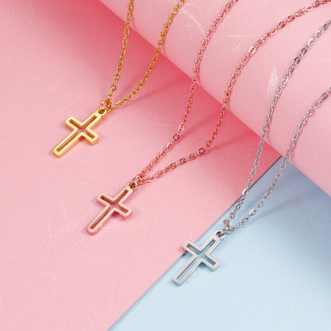 Cross style stainless steel plating gold plated silver plated pendant necklace