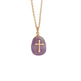Fashion Cross Stainless Steel Natural Stone Plating Pendant Necklace