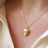 Birthstone Heart Shape Titanium Steel 14K Gold Plated Pendant Necklace