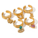 Stainless Steel  Rhinestones 18K Gold Plated Open Rings