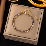 Zircon Luxurious Geometric Titanium Steel Inlay 18K Gold Plated Bracelet