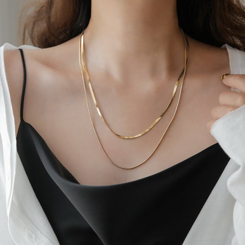 Solid color titanium steel plating gold plated layered necklaces