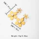 Flower Artificial Pearls Stainless Steel Gold Plated Drop Earrings