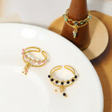 French Style StainlessTitanium Steel Plating Inlay Natural Stone 18K Gold Plated Open Rings