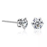 Zircon Shiny Round Stainless Steel Platinum Plated Ear Studs