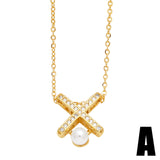 Zircon Artificial Pearls 18K Gold Plated Pendant Necklace In Bulk