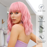 Women's Sweet Brown Pink Casual Holiday Chemical Fiber Bangs Short Curly Hair wig net