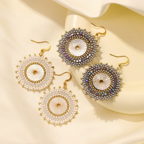 1 pair retro round plating stainless steel seed bead gold plated drop earrings